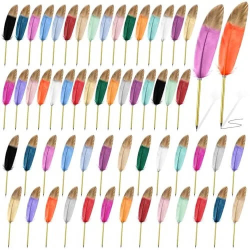 60 Piece Feather Quill Ballpoint Pens Bulk 0.7 mm Ink Feathered