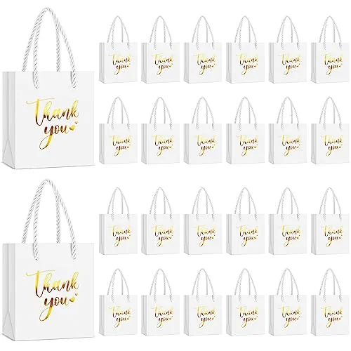 30 Piece Mini Thank You Gift Bag, White