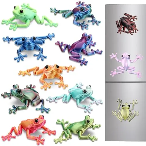 12 Piece Magnetic Articulated Frog Fridge Magnets 3D Printed Frog, Multicolour