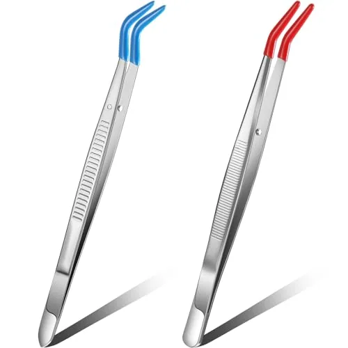 2 Piece Tweezers Curved Bent Tip Tweezers, Red