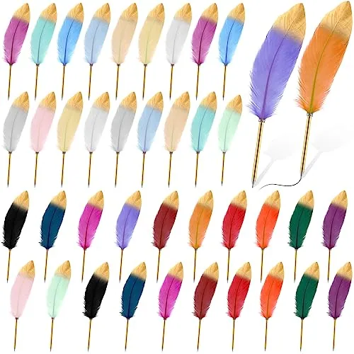 40 Piece Feather Quill Ballpoint Pens Bulk 0.7 mm Ink Feathered
