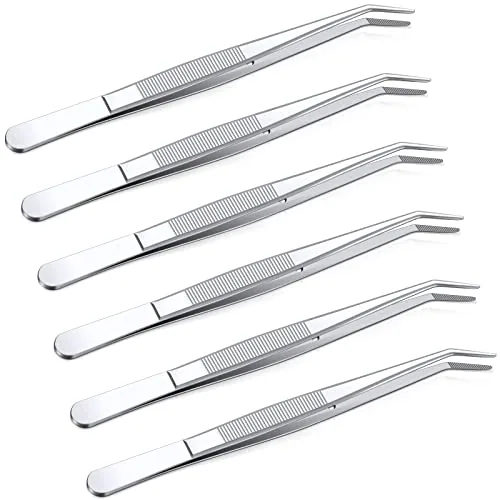 6 Piece Stainless Steel Tweezers, Silver
