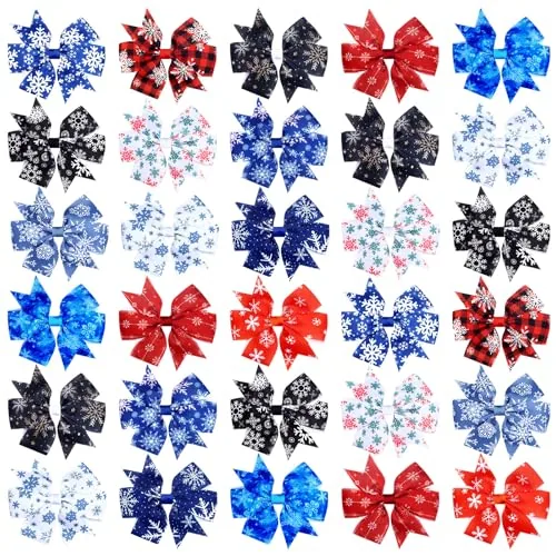 24 Piece Winter Hair Bows Clips Snowflake Hair Accessories 3 Inch
