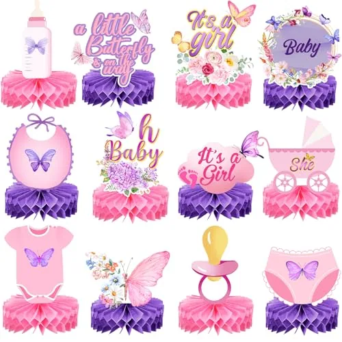 12 Piece Butterfly Baby Shower Decorations