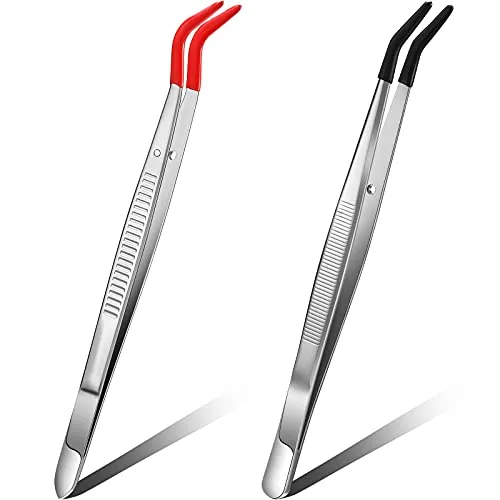 2 Piece Tweezers Curved Bent Tip Tweezers, Red
