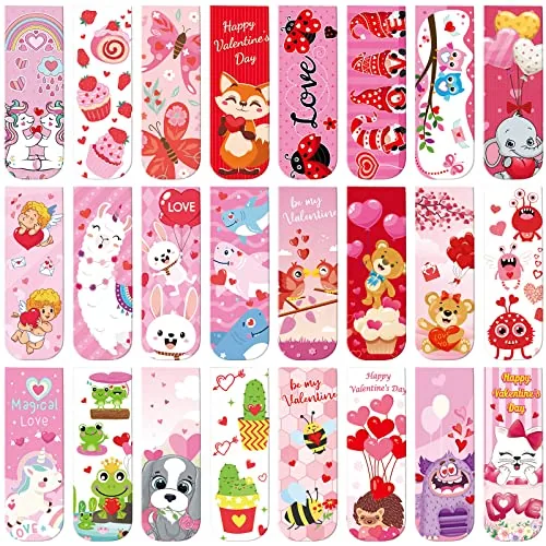 48 Piece Valentine‘s Day Magnetic Bookmark Valentines Magnetic, Pink