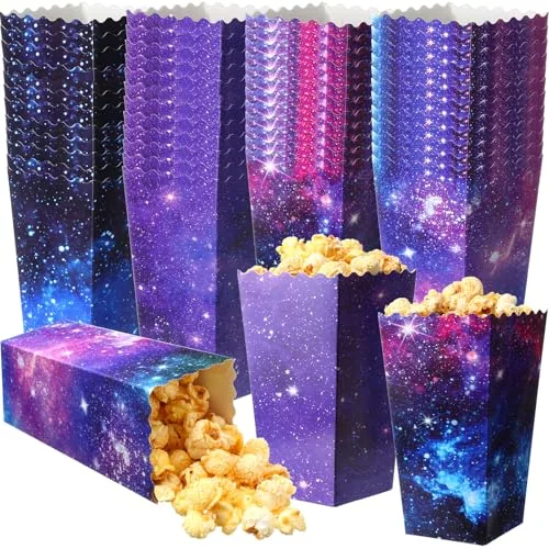 48 Piece Folding Galaxy Popcorn Boxes 6 x 2.4 Inches Outer Space Popcorn
