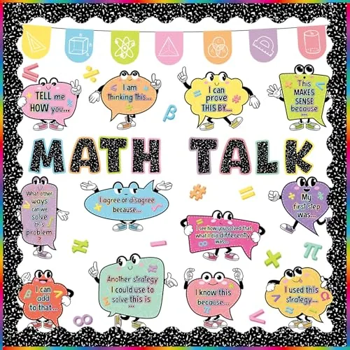 54 Piece Math Talk Bulletin Board Set Composition Notebook Math, Black