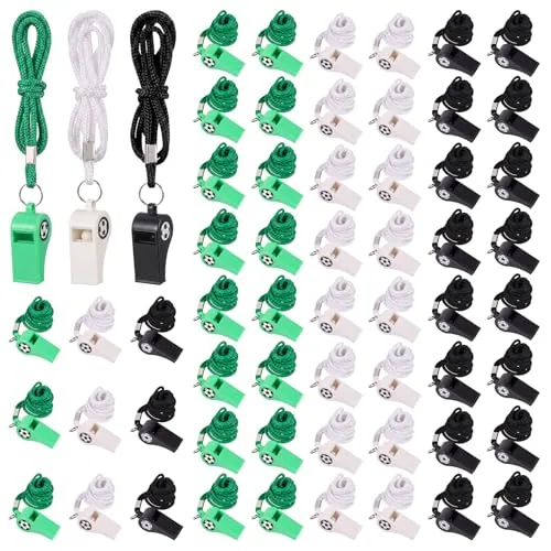 60 Piece Soccer Plastic Whistles, Black