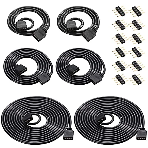 6 Piece 4 Pin RGB Extension Cable LED Strip Connector Cord Wire, Black