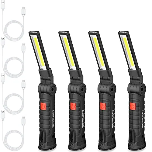 4 Piece COB Work Light Rechargeable Magnetic 360 Rotate, Red