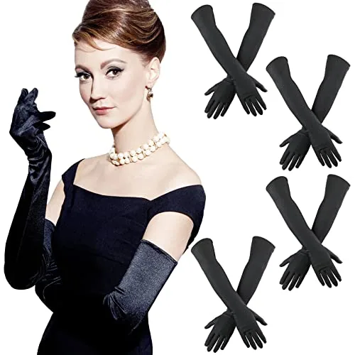 4 Pairs 1920s Long Opera Gloves, Black
