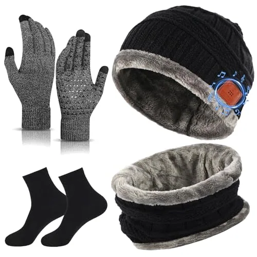 Bluetooth Beanie Hat Wireless Headphone Beanie Scarf, Black
