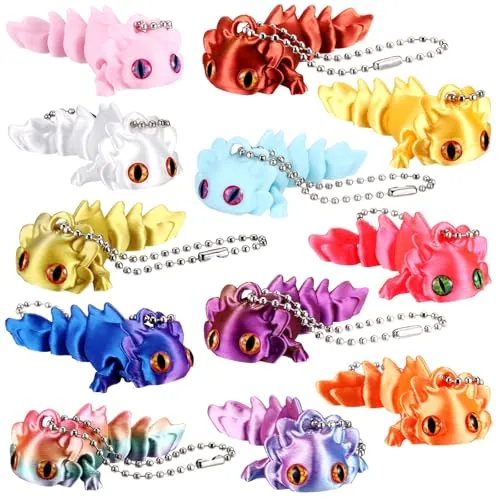 12 Piece 3D Printed Animal Keychains Bulk 3D Printed Flexible, Multicolour
