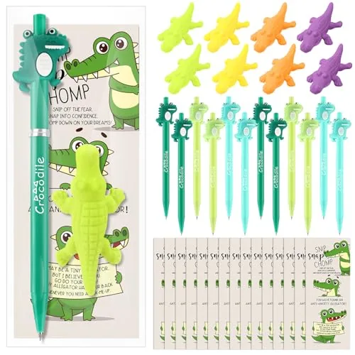 12 Piece Inspirational Crocodile Gifts Mechanical Pencils Erasers, Green