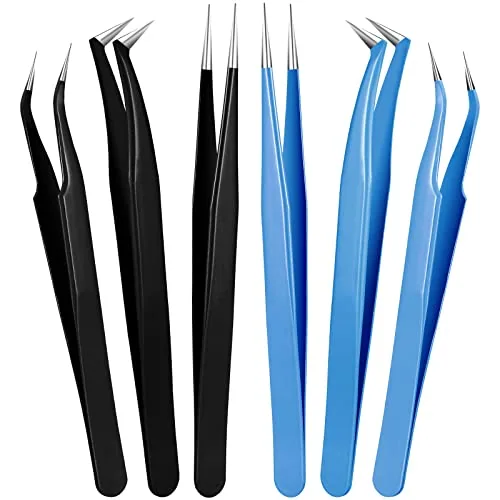 6-Piece Lash Eyelash Extension Tweezer Set - Stainless, Black