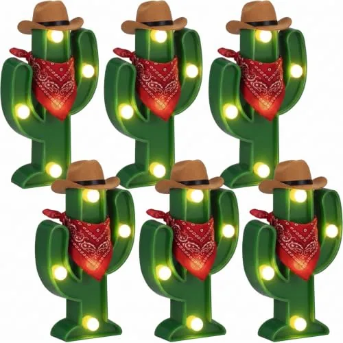 6 Piece Western Party Decor Cactus Light Centerpieces 10 x 6 Inch, Multicolour