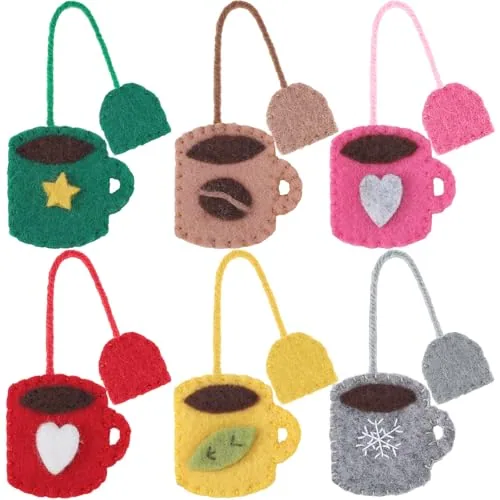 6 Piece Cups and Tea Bag Felt Bookmarks Cute Hand Teapot Gift, Multicolour