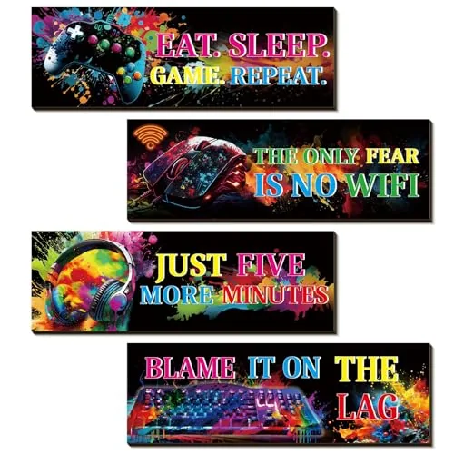 4 Piece Cool Gaming Wall Art Retro Video Game Watercolor Posters, Multicolour