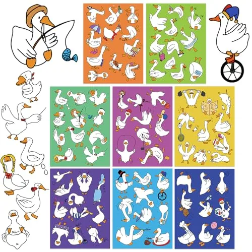 80 Piece 8 Sheets 80 pcs Silly Goose Stickers Funny Waterproof, Multicolour