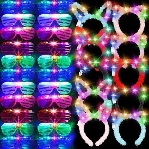 20 Piece Glow in the Dark Party Supply Light up Glasses LED Cat