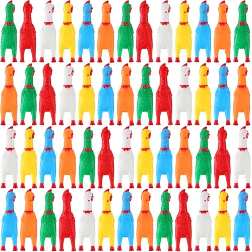 50 Piece Rubber Chickens Squeak Screaming Chicken Novelty Bulk Dog, Multicolour