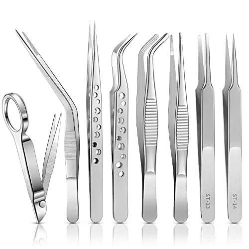 8 Piece Stainless Steel Tweezer Set Forceps Magnifying Glass