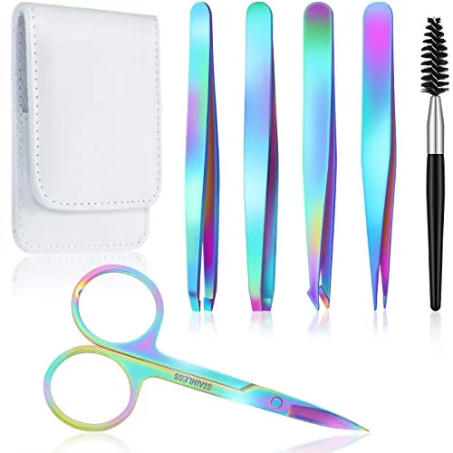 6 Piece Eyebrow Tweezers Set, Multicolour