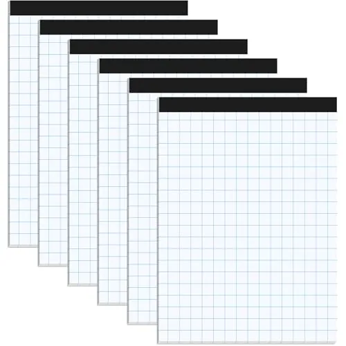 6 Piece Graph Paper Pads 8.5 x 11 Inch 2x2 (2 Squares Per Inch), White