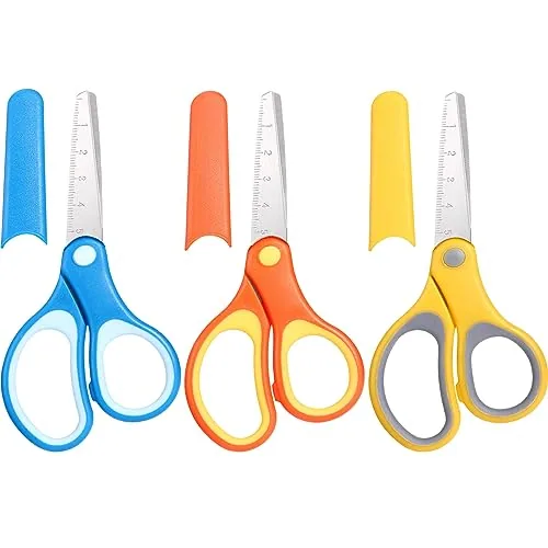 3 Piece Kids Scissors Blunt Tip 6 in Small Stainless Safety, Yellow