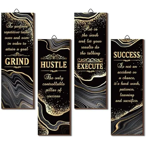 4 Piece Gold Bathroom Wall Decor Wooden Signs
