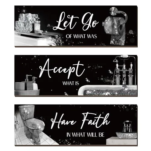 3 Piece Bathroom Decor Wall Art Bathroom Pictures Decor Accept, Black