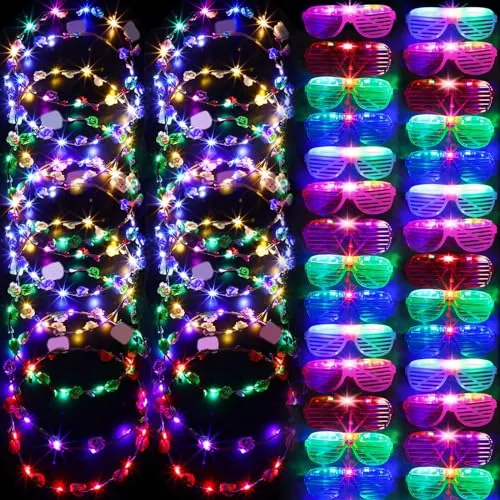 48 Piece Glow in The Dark Party Supplies LED Glasses Light up, Multicolour