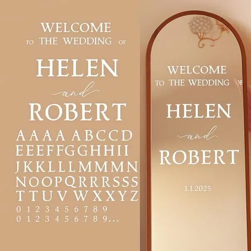 12 Sheet Wedding Mirror Welcome Sign Decal Personalized, White