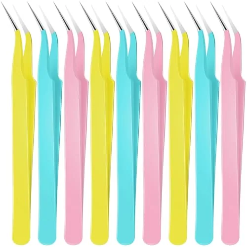 9 Piece Curved Pointed Craft Tweezers Precision Tweezer, Multicolour
