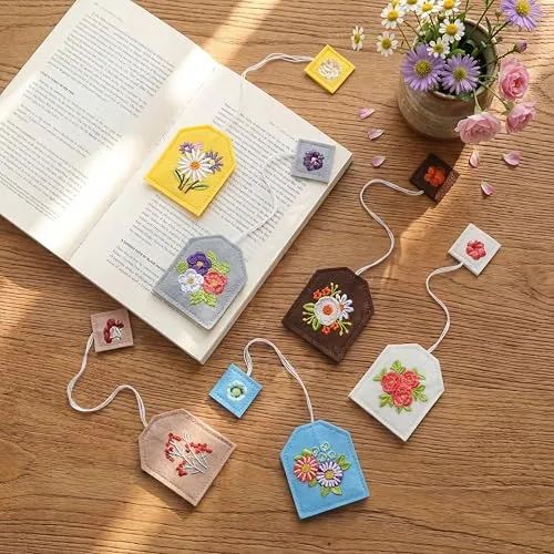 6 Piece Simple Tea Bag Bookmarks Tea Party Favors Floral Design, Multicolour