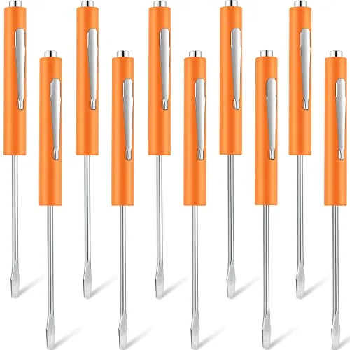 10 Piece Pocket Screwdriver Magnetic Mini Slotted Flathead, Orange