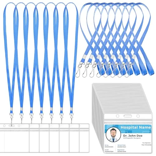 50 Piece Name Tag Lanyards Bulk, Blue