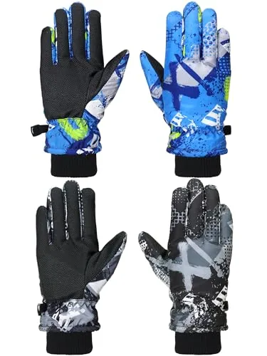 2 Pairs Kids Snow Gloves