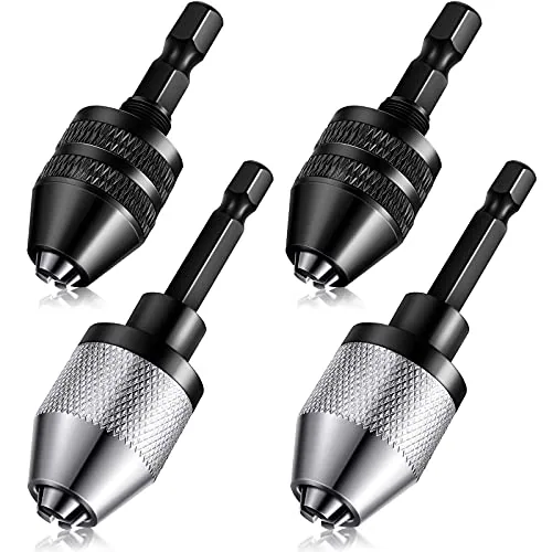 4 Piece Drill Chuck Adapter Keyless 1/4 Inch Hex Shank Drill Chuck