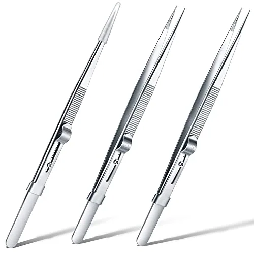 3 Piece Locking Tweezers Diamond Jewelry Making, Silver