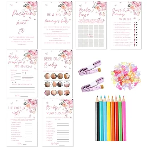 279 Piece Floral Baby Shower Games, Pink