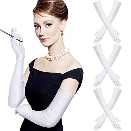 4 Pairs 1920s Long Opera Gloves, White