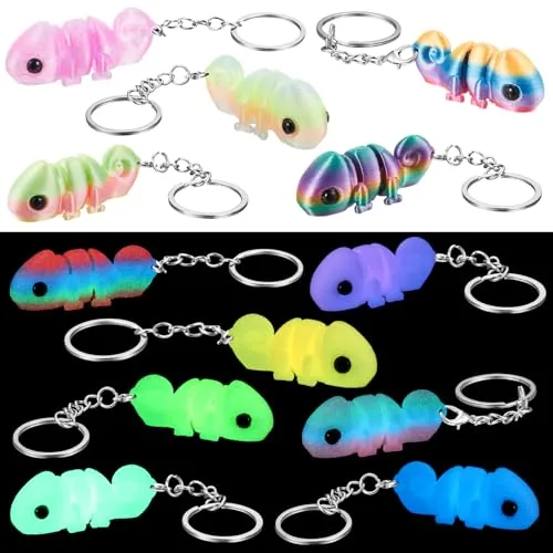 12 Piece 3D Printed Animal Keychains Bulk 3D Printed Flexible, Multicolour