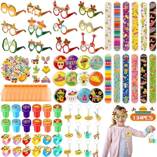 134 Piece Self-Adhesive Fiesta Party Favors Bulk Mexican Eyeglasses Keychains