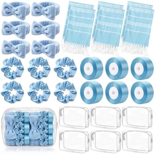 30 Piece Bridesmaid Proposal Bag Set Clear Makeup Toiletry Bag, Blue