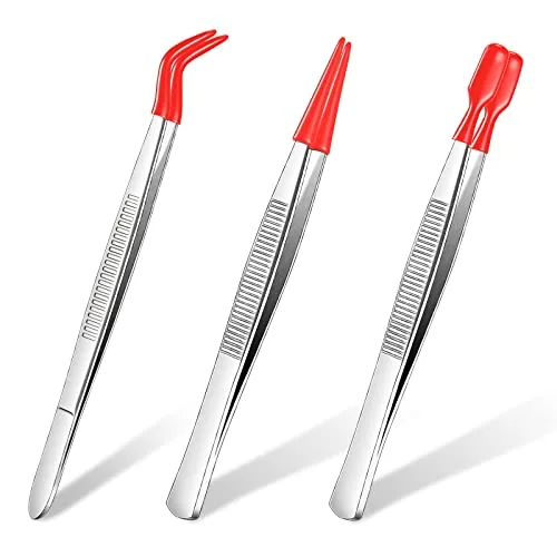 3 Piece Rubber Tipped Tweezers, Red