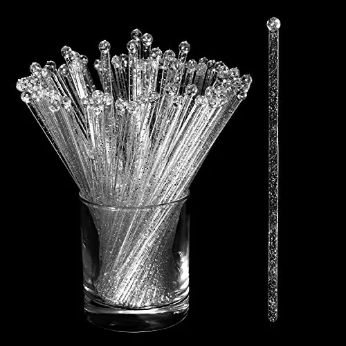 100 Piece Swizzle Sticks Ball Head Stirrer Disposable Plastic Round, Silver