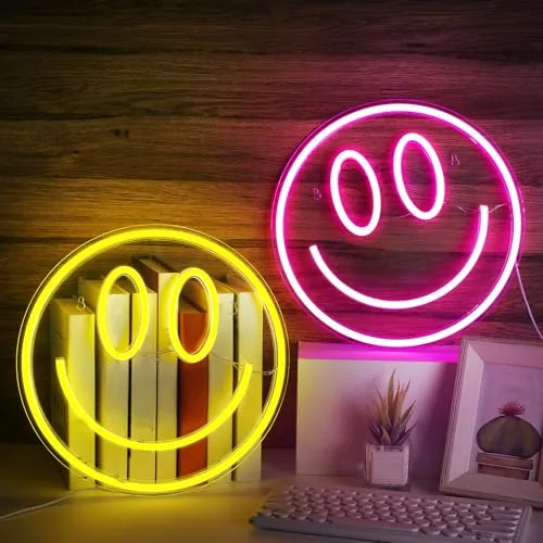 2 Piece Face Neon Lights 13 Inch Large Neon Signs USB Powered LED, Yellow