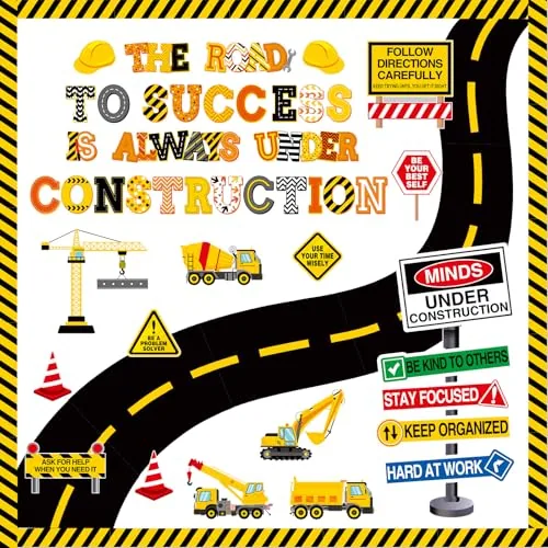 71 Piece Construction Bulletin Board Decorations, Yellow